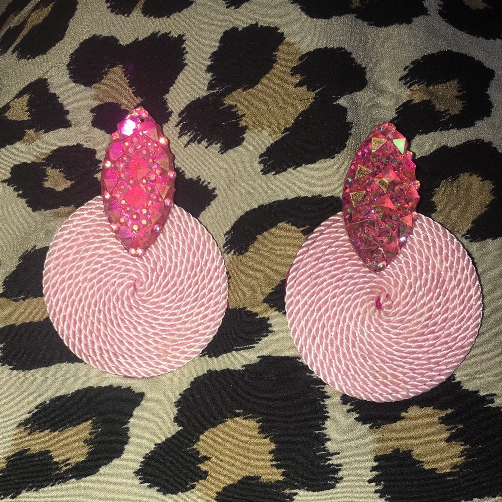 NEW Handmade Pastel Pink Iridescent Rope Earrings - Picture 2 of 6